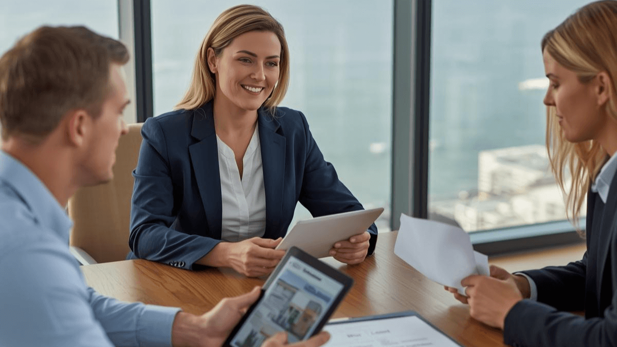 Professional real estate agent consultation for Singer Island luxury condo comparison with ocean view background